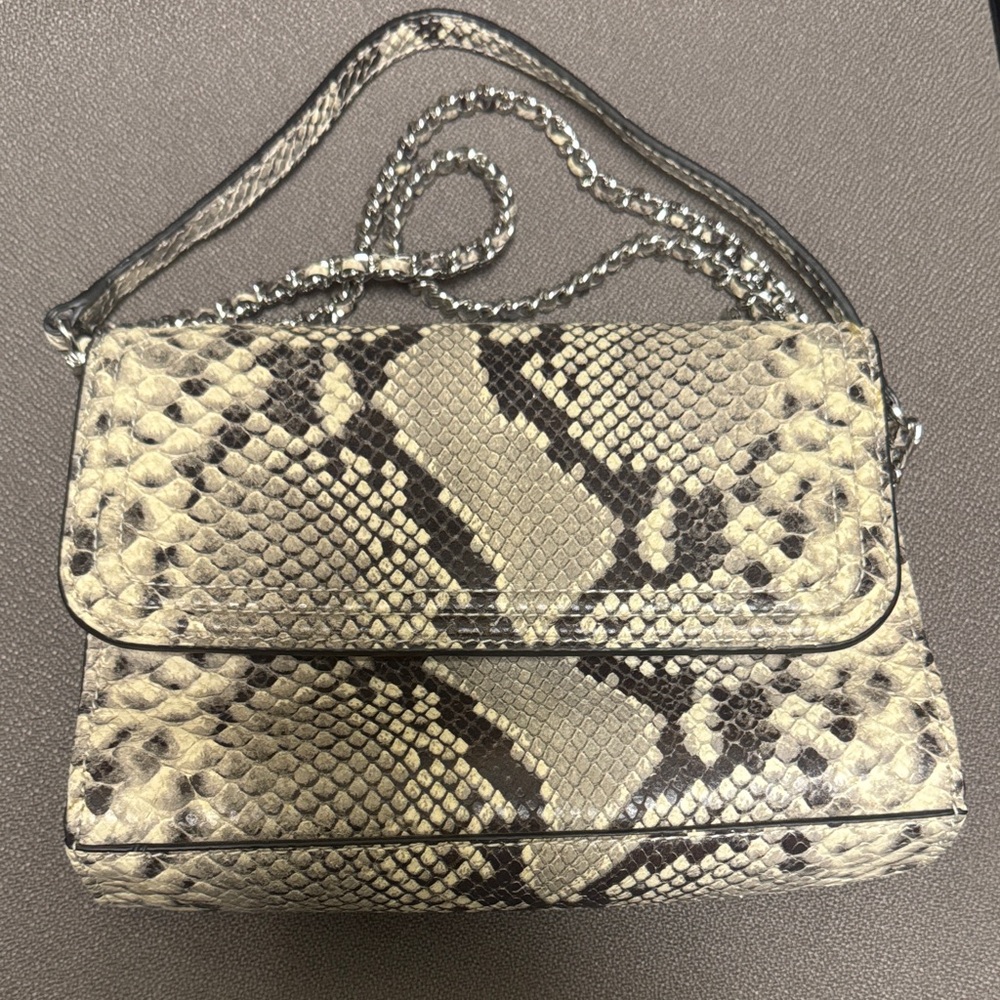 Tory Burch Fleming Snakeskin Embossed Leather Convertible Shoulder Bag